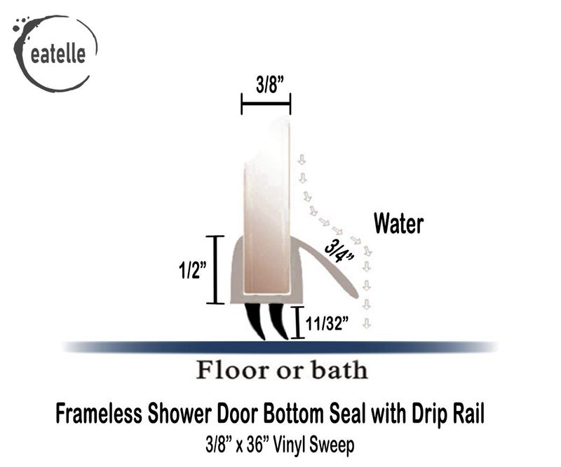 eatelle Shower Door Bottom Seal with Drip Rail for 3/8" (10mm) Thick Glass, 36" Long Sweep - Ultra Clear Polycarbonate - Image 2